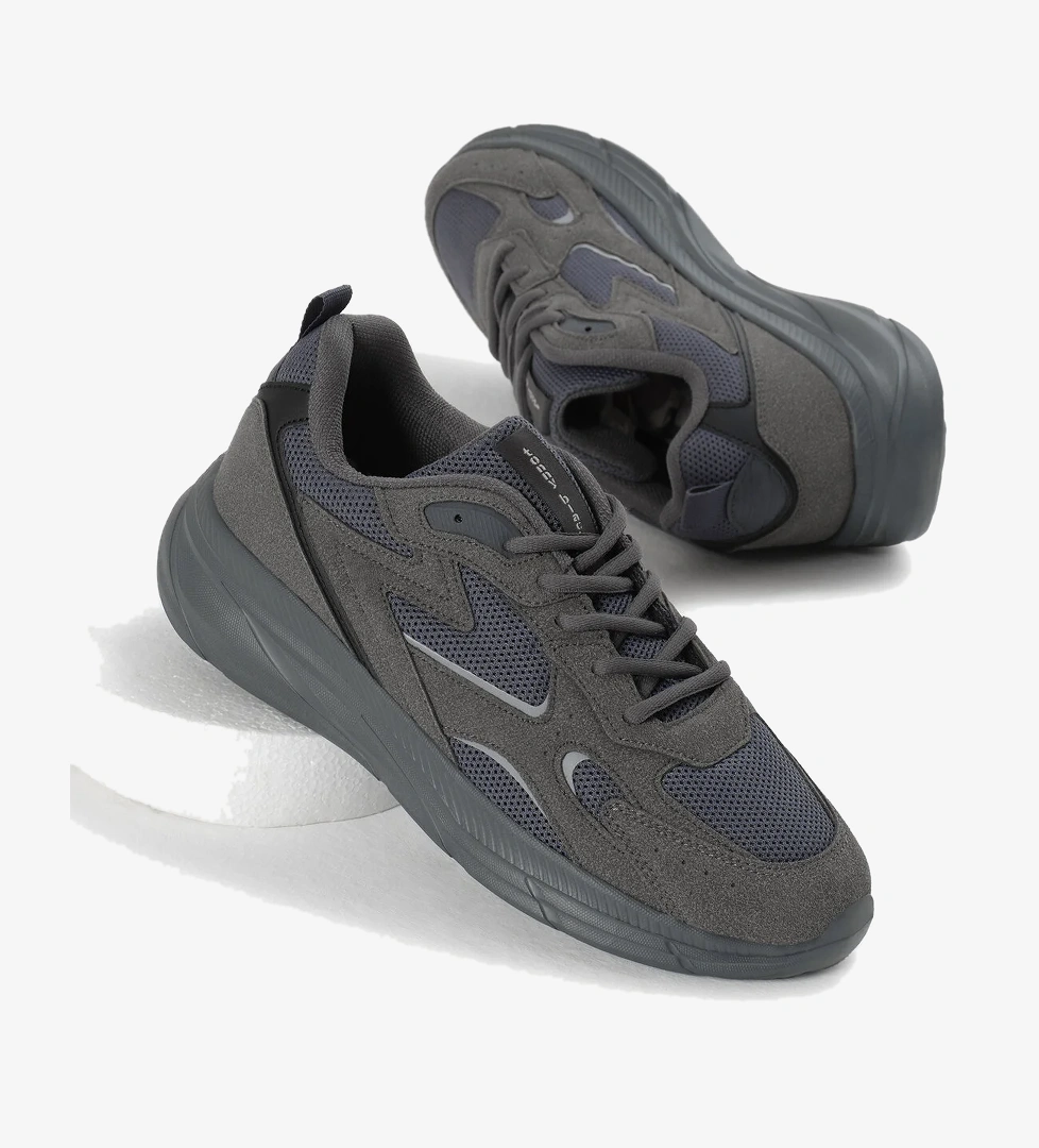 Erkek Füme Faylon Taban Nefes Alabilen Kumaş Reflektörlü Dalgalı Desenli Spor Ayakkabı