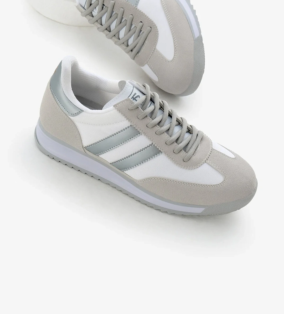 Unisex Gri Gümüş Termo Taban Çift Şeritli Bağcıklı Spor Ayakkabı