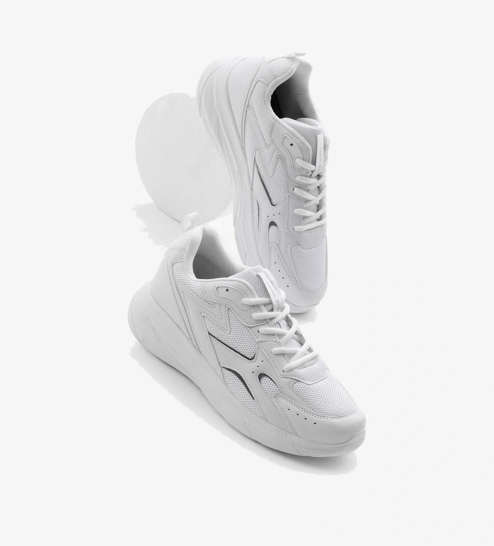 Erkek Beyaz Faylon Taban Nefes Alabilen Kumaş Reflektörlü Dalgalı Desenli Spor Ayakkabı