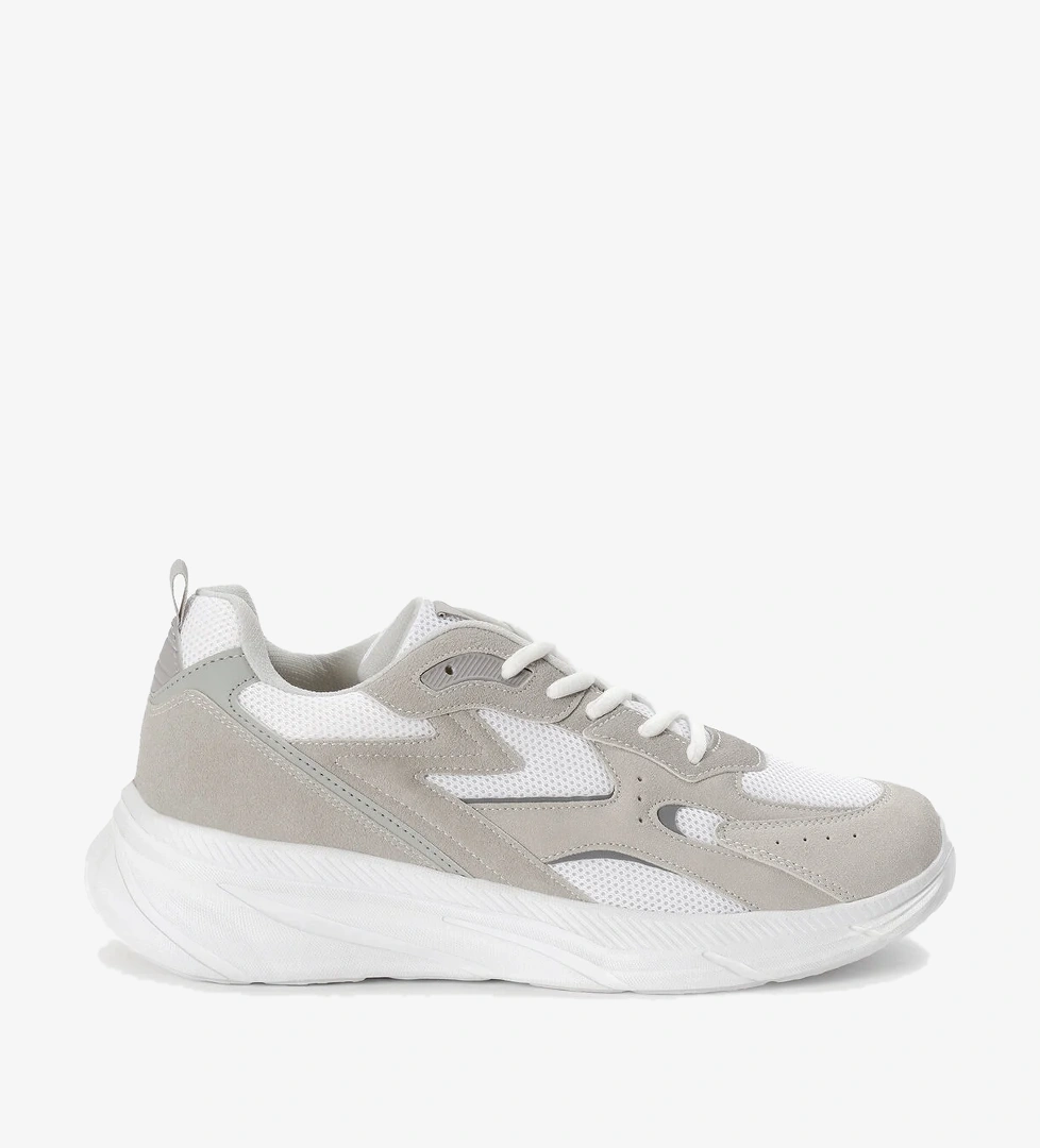 Erkek Gri Beyaz Faylon Taban Nefes Alabilen Kumaş Reflektörlü Dalgalı Desenli Spor Ayakkabı