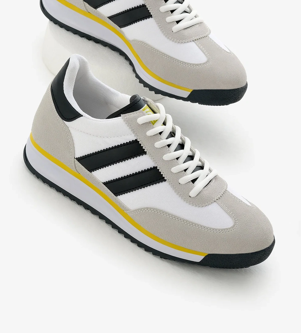 Unisex Beyaz Termo Taban Çift Şeritli Bağcıklı Spor Ayakkabı