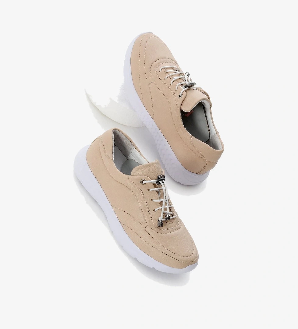 Kadın Ten Poli Taban Lastik Bağcıklı İçi Dışı Hakiki Deri Günlük Ayakkabı