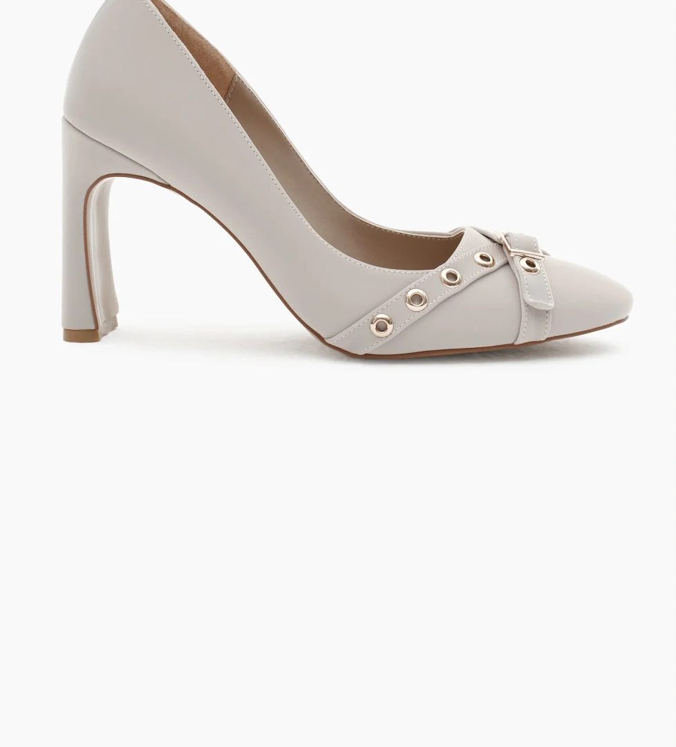 Kadın Taş Neolit Taban Önü Şerit Tokalı Yüksek Topuklu Ayakkabı