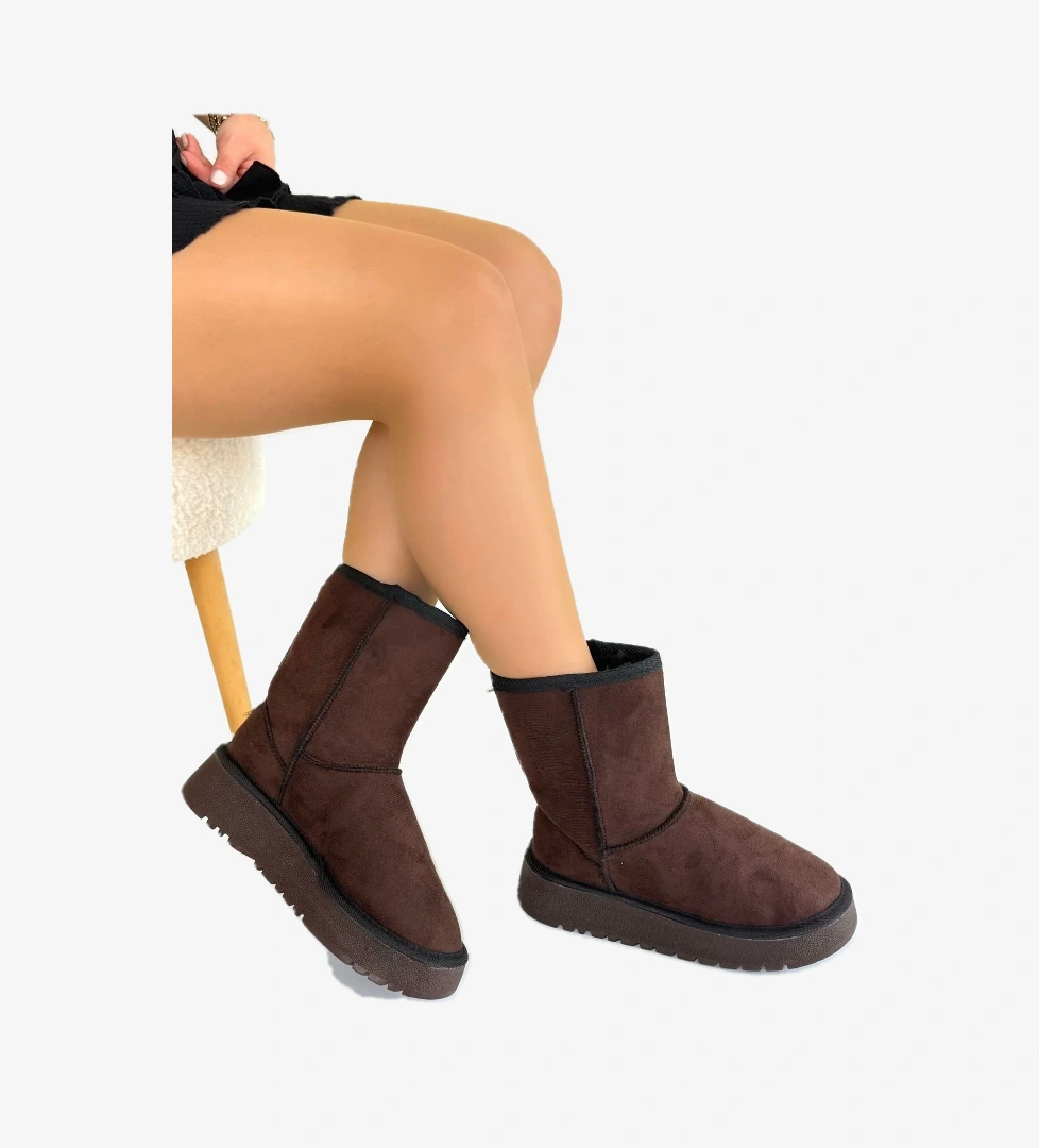 Kahverengi Süet Kadın Düz Bot