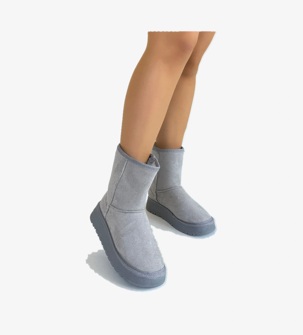 Gri Süet Kadın Düz Bot