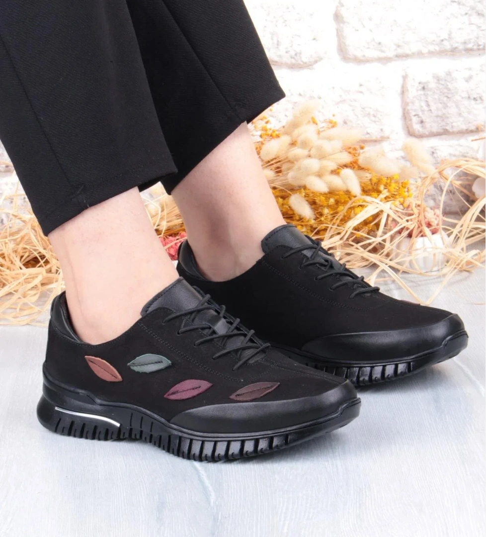 9406 Comfort Yumuşak Esnek Kauçuk Kaymaz Taban Hakiki Deri Kadın Ayakkabı - Görsel 1