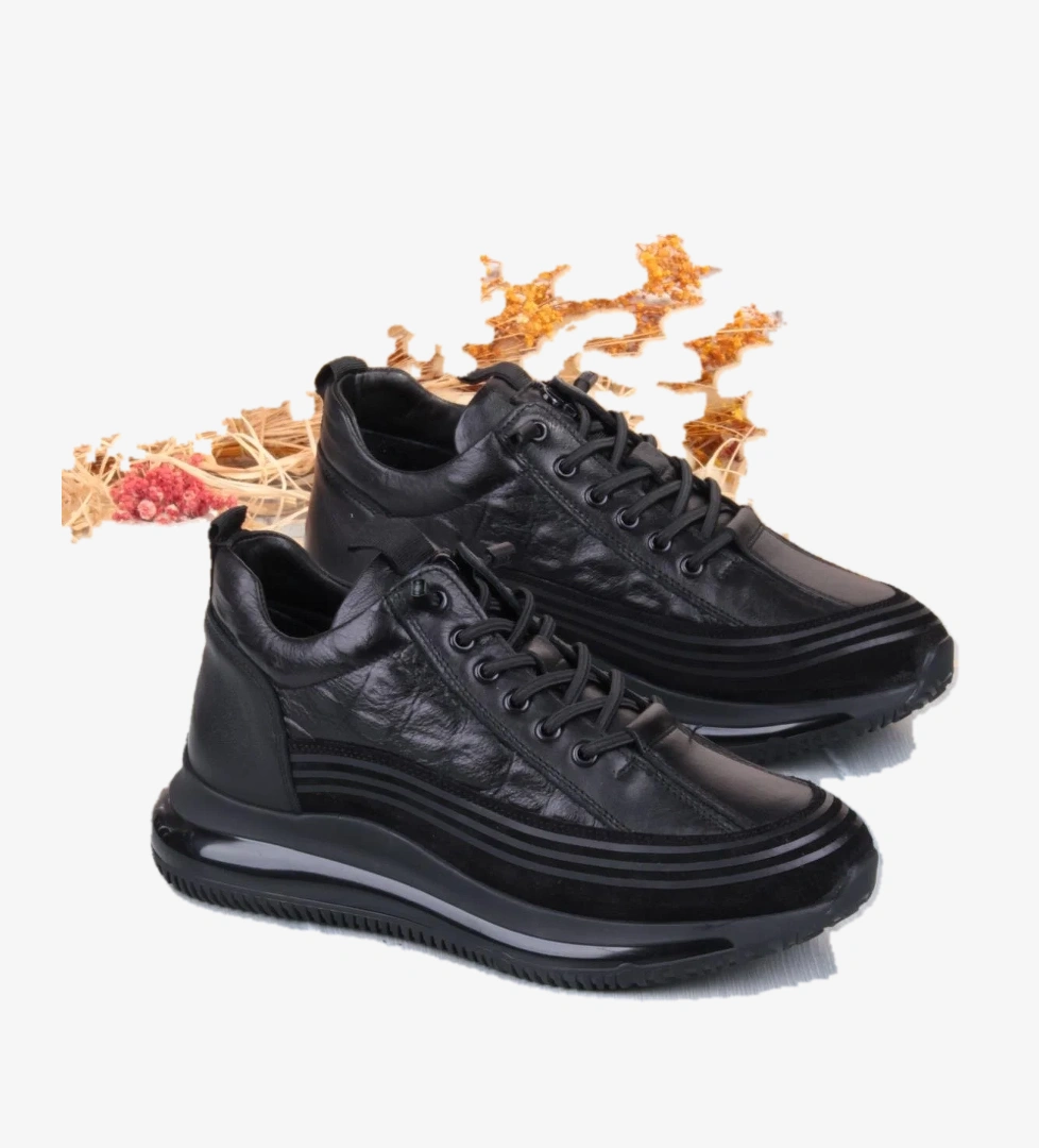 E053 Rahat Lastik Bağçıklı Kalın Air Taban Taban Hakiki Deri Erkek Ayakkabı