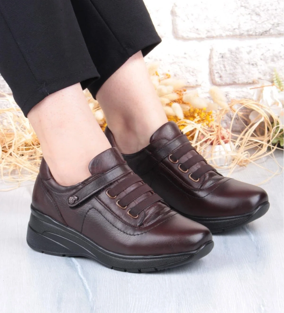 Z010 Comfort Yumuşak Esnek Kauçuk Kaymaz Taban Hakiki Deri Kadın Ayakkabı - Görsel 1