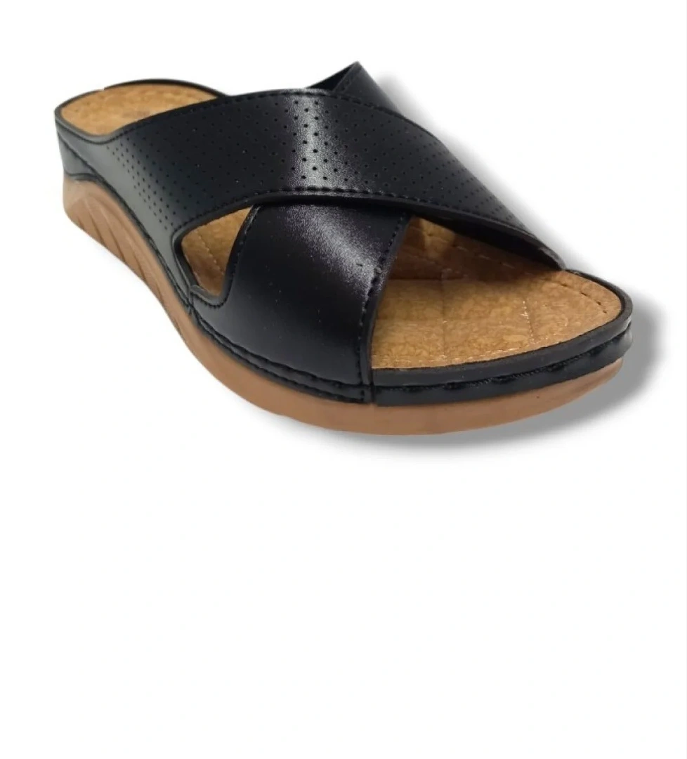 4002-25 Deri Comfort Çapraz Bant Kadın Terlik - Görsel 1