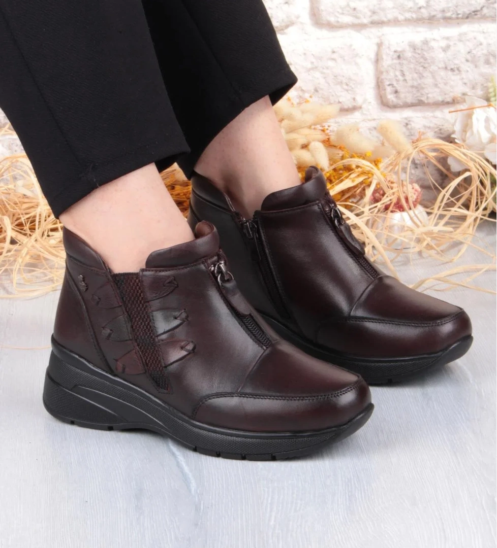 Z014 Rahat Esnek Kaymaz Taban Yumuşak Hakiki Deri Kadın Bot - Görsel 1
