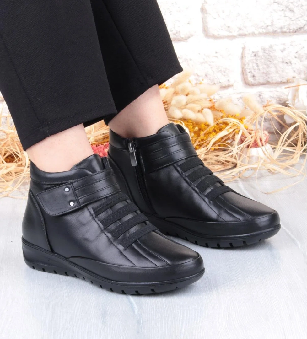 7118 Rahat Esnek Kaymaz Taban Yumuşak Hakiki Deri Kadın Bot