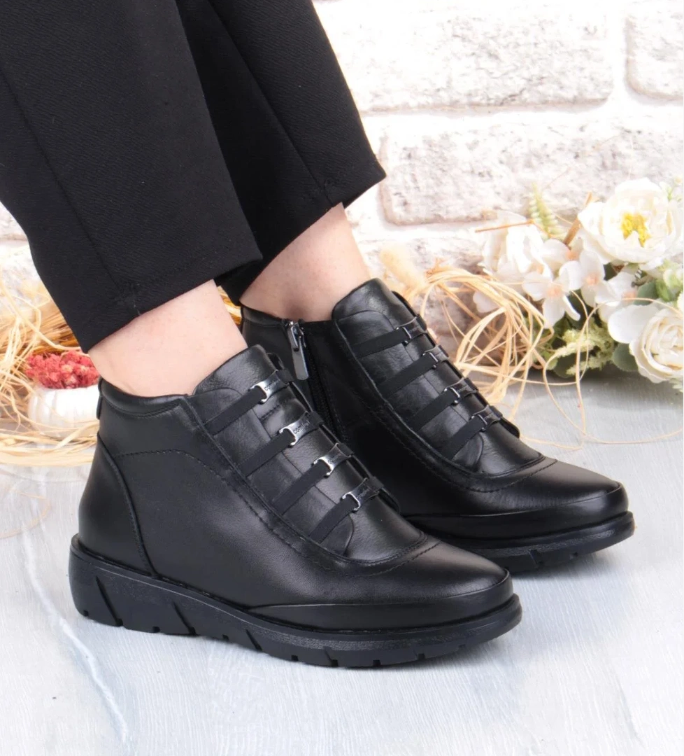 Z396 Rahat Esnek Kaymaz Taban Yumuşak Hakiki Deri Kadın Bot - Görsel 1