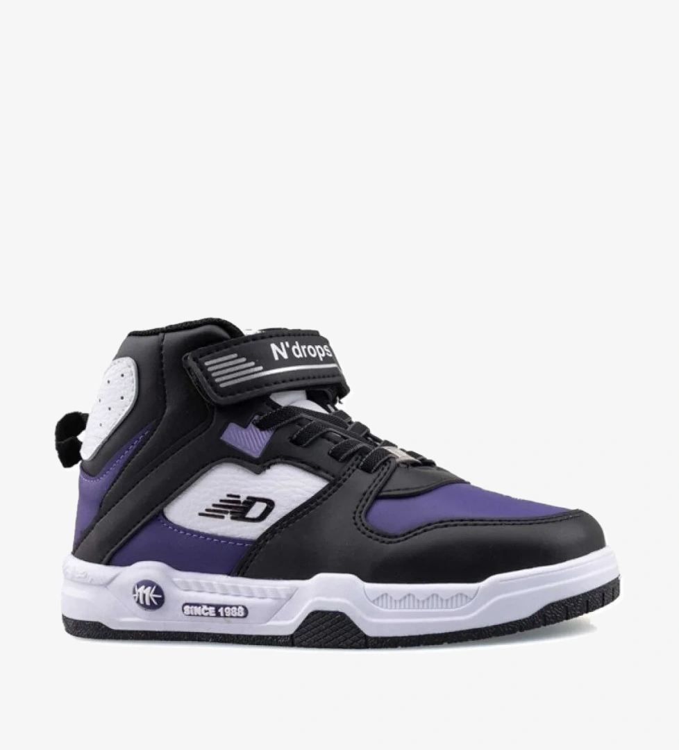 021-24 Deri Cırt Bantlı Kız Çocuk Spor Bot Siyah Mor - Görsel 1