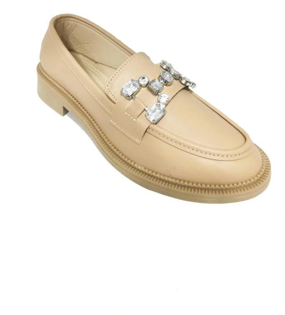Shoes 233 Deri Trend Fashion Taşlı Kadın Babet