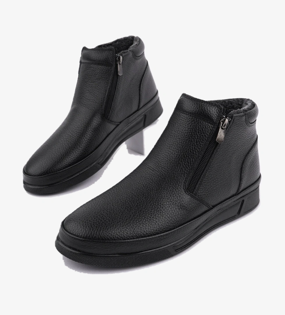 ANDY Hakiki Deri Çift Fermuarlı İçi Kürklü Erkek Kışlık Bot