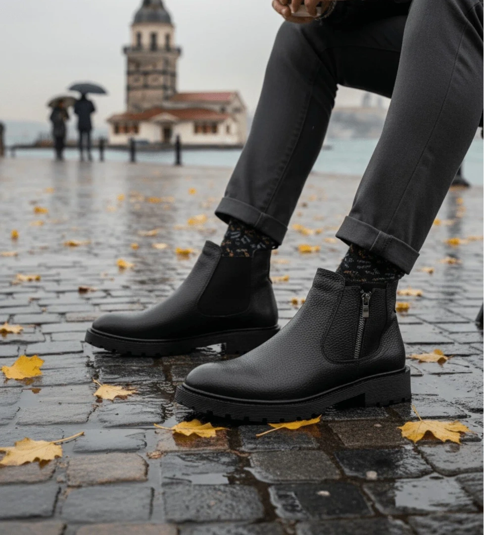 LUXOR Hakiki Deri Fermuarlı Erkek Kışlık Bot