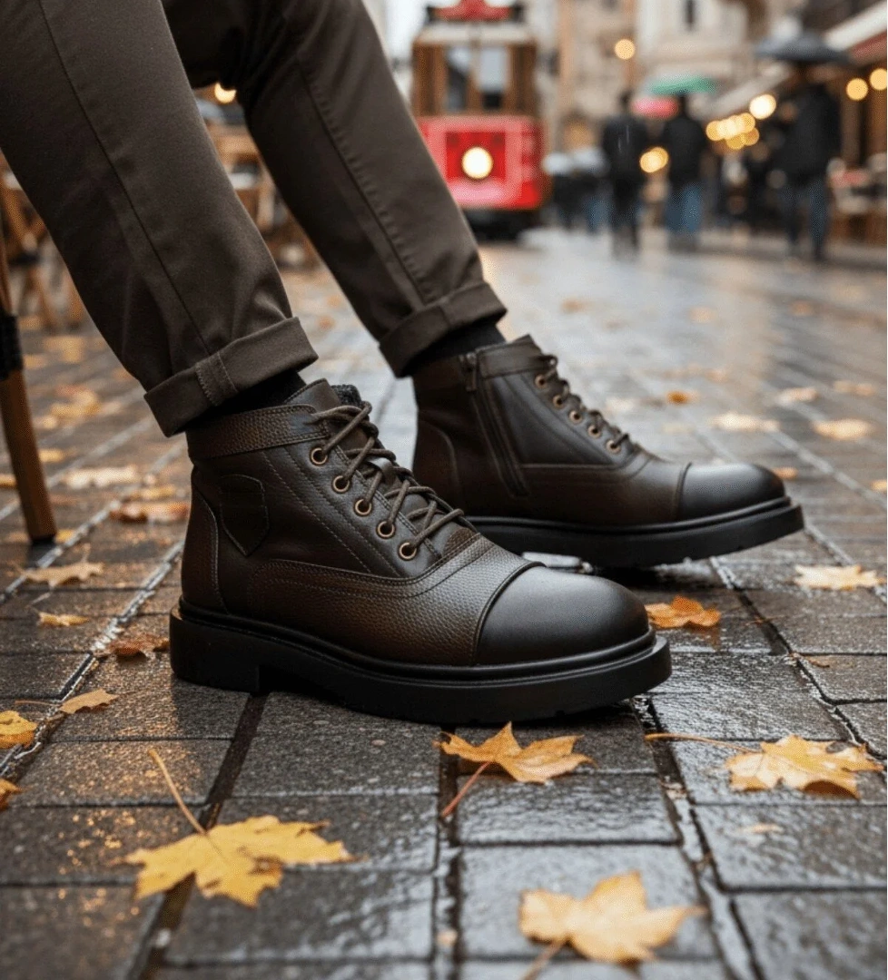 GUSTA Bağcıklı Fermuarlı İçi Kürklü Erkek Kışlık Bot - Görsel 1