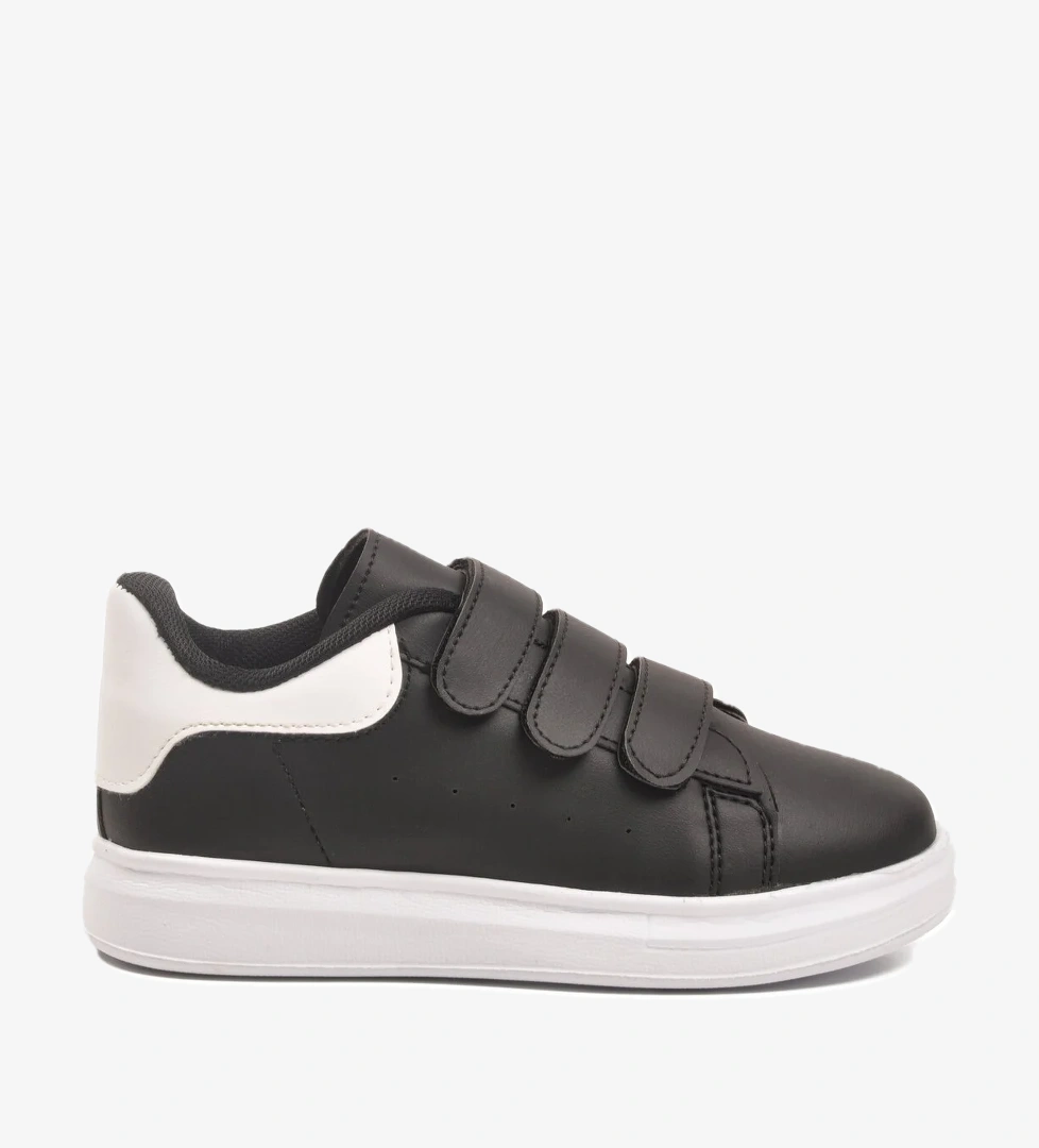 Siyah Beyaz Cırtlı Hafif Erkek Çocuk Spor Ayakkabı 2480-26K F