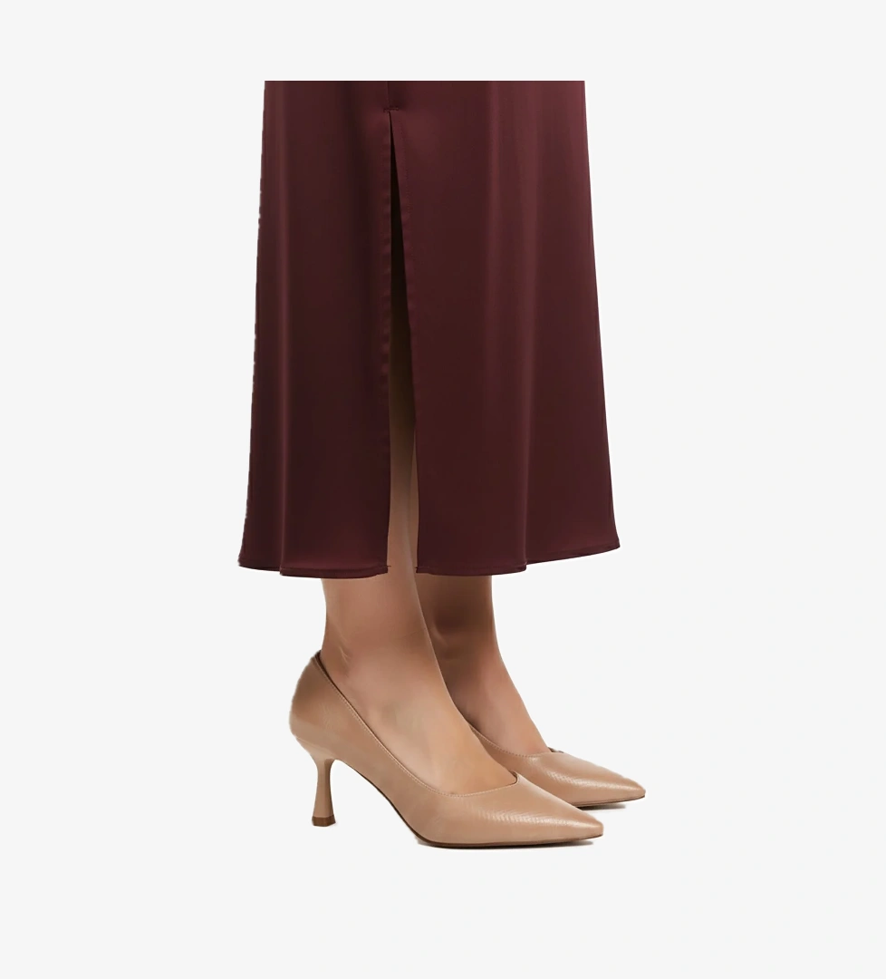 Bej Kırışık Kısa İnce Topuklu Kadın Abiye Ayakkabı 357190 Z