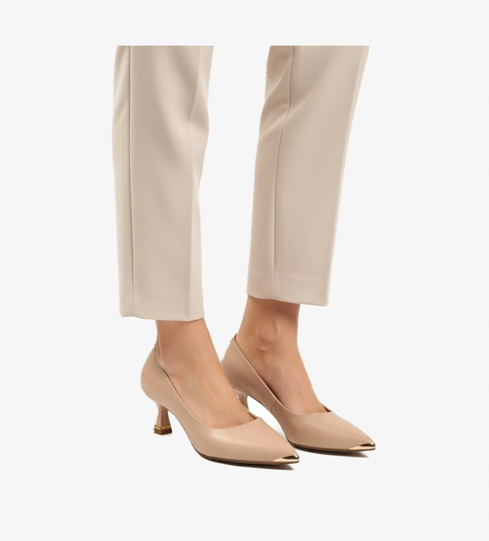 Bej Cilt İnce Kısa Topuklu Kadın Abiye Ayakkabı 357171 Z