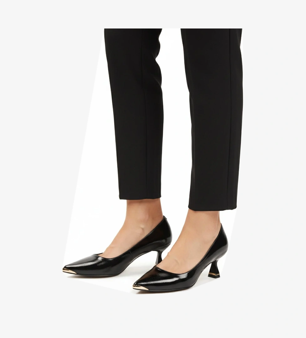 Siyah Kırışık İnce Kısa Topuklu Kadın Abiye Ayakkabı 357171 Z