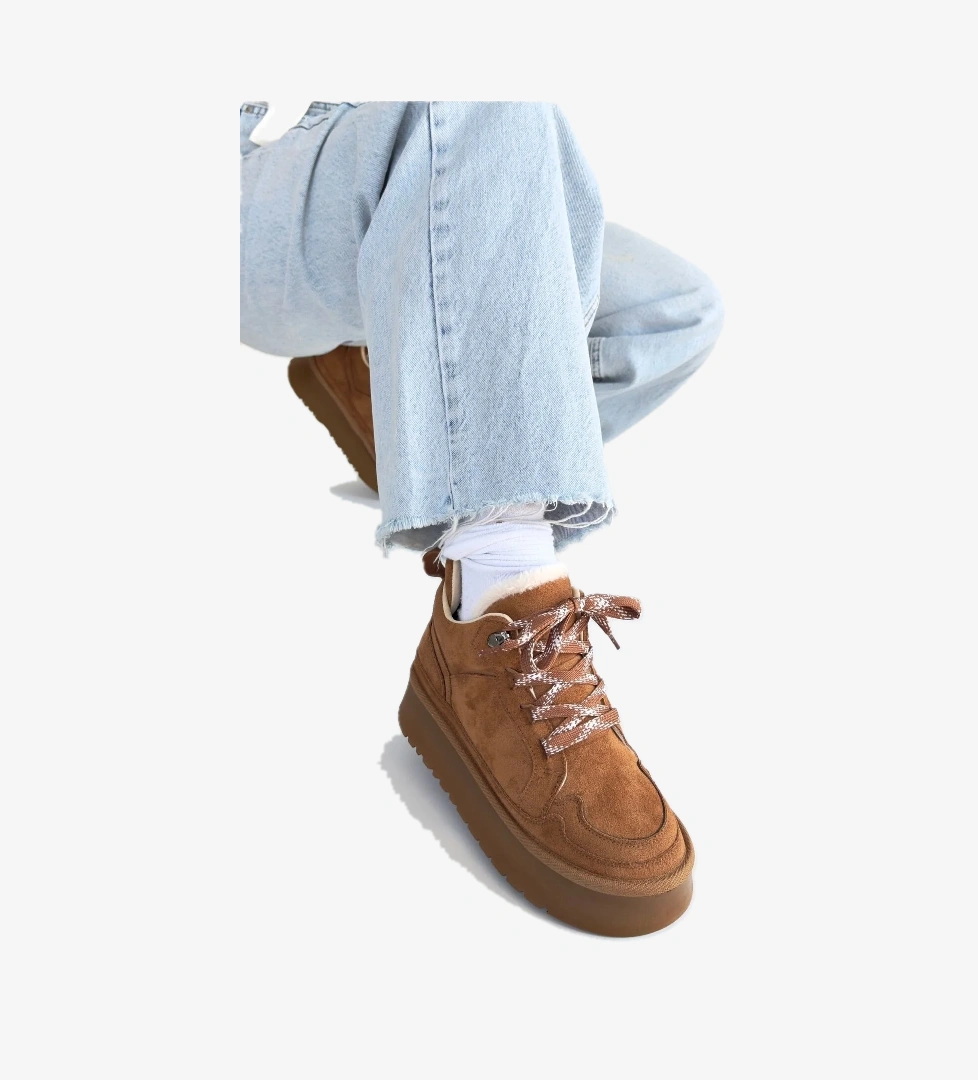 Taba Süet Bağcıklı Kadın Düz Bot