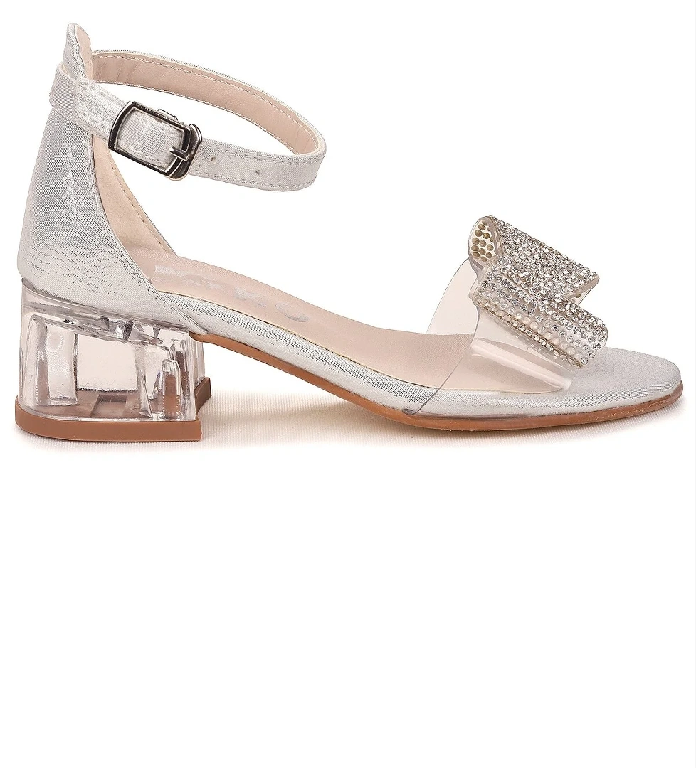 Tire Vakko Kız Çocuk 4 Cm Şeffaf Topuklu Sandalet Abiye Ayakkabı Sedef