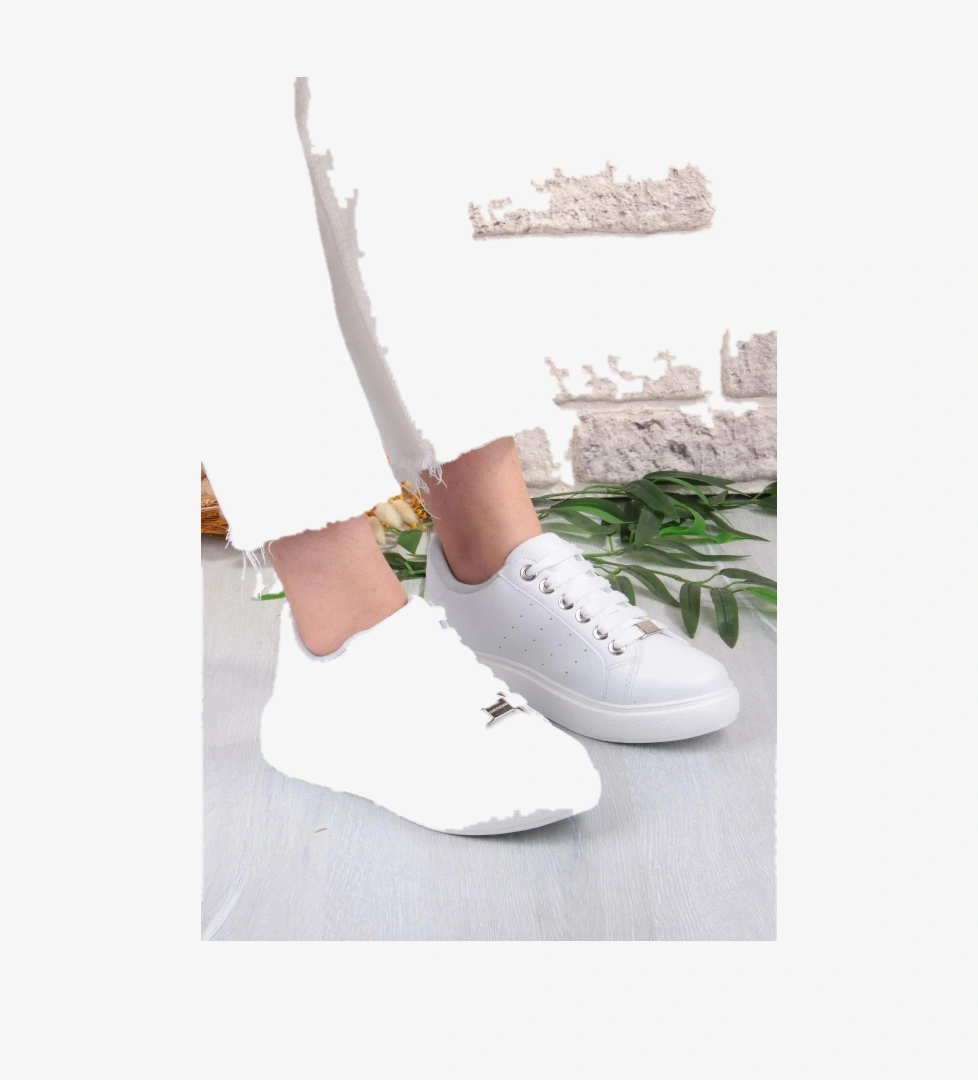 07335 Flet Zincir Aksesuar Bağcıklı Kalın Taban Sneaker Kadın Ayakkabı