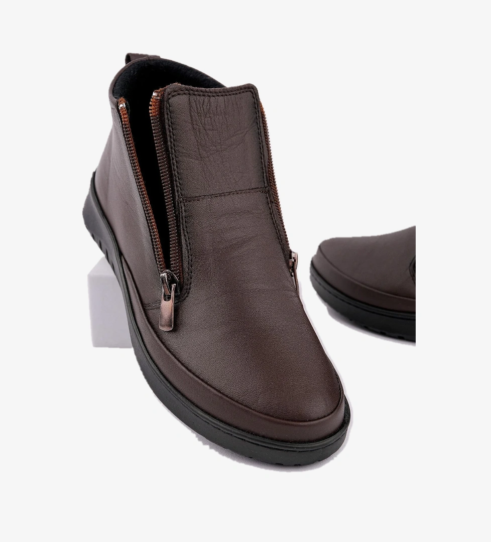 FENİKS Hakiki Deri Çift Fermuarlı Kadın Bot