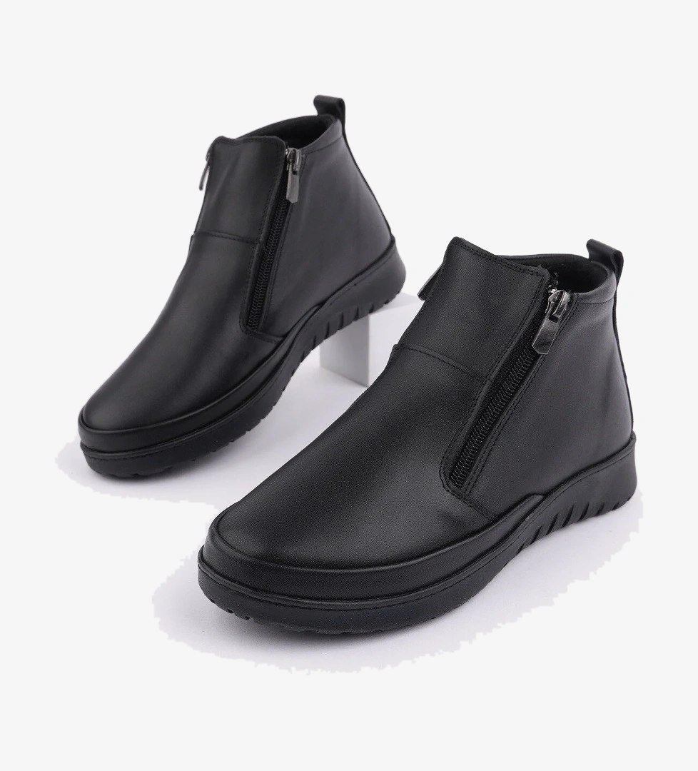 FENİKS Hakiki Deri Çift Fermuarlı Kadın Bot