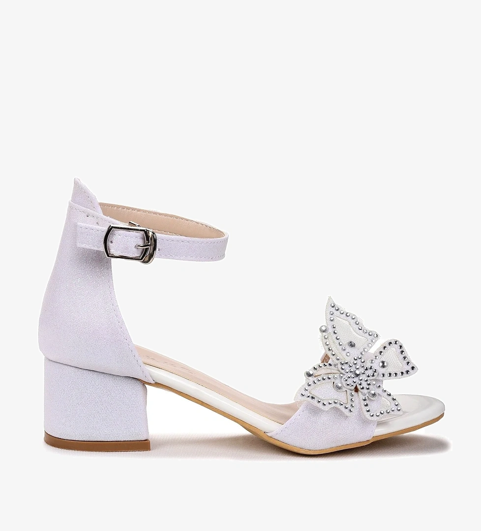 Zete Kum Simli Kız Çocuk 4 Cm Topuklu Sandalet Abiye Ayakkabı Beyaz