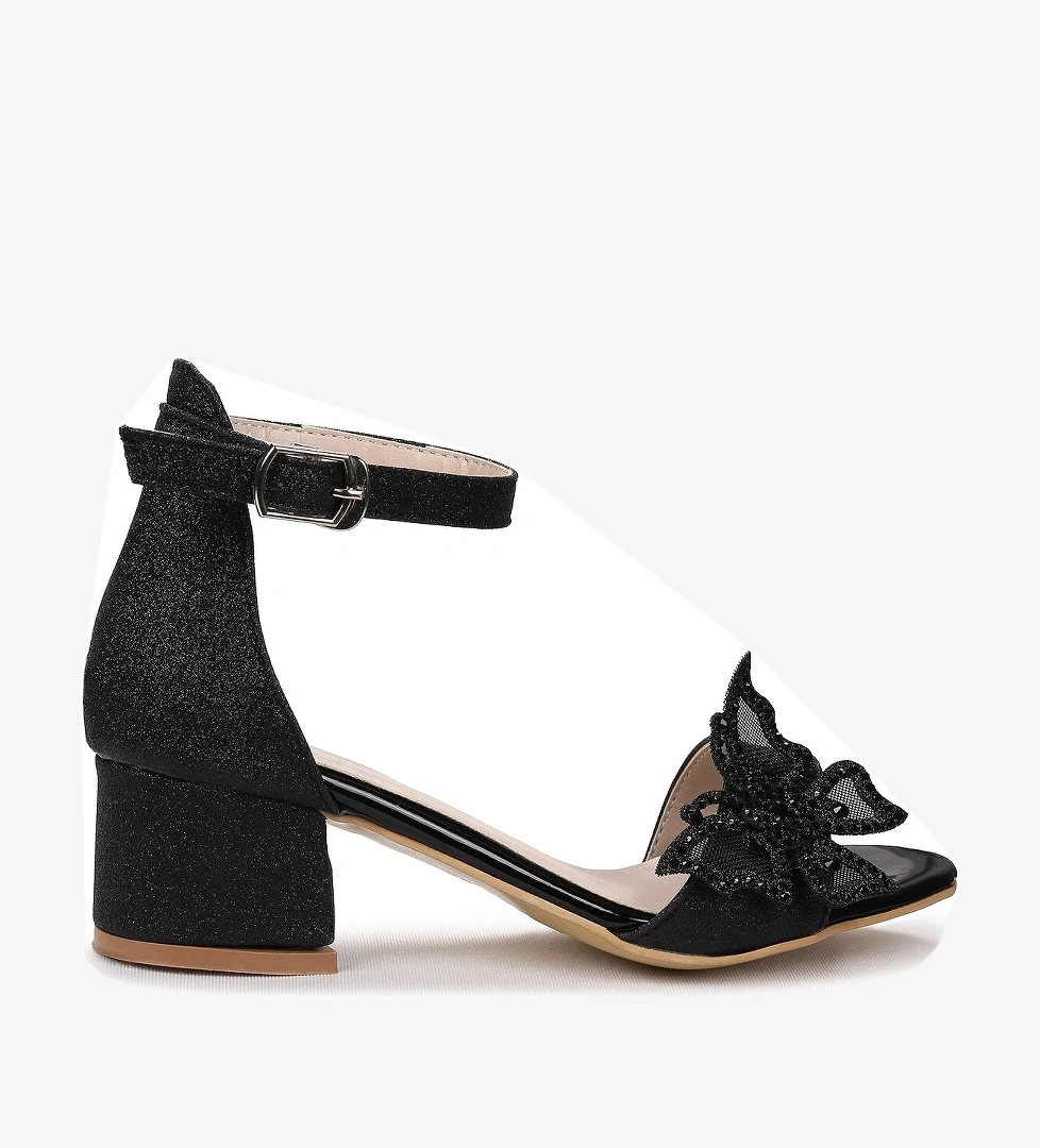 Kiko Kids Zete Kum Simli Kız Çocuk 4 Cm Topuklu Sandalet Abiye Ayakkabı model görseli