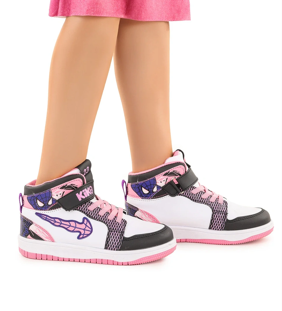 Tesan Cırtlı Günlük Kız Çocuk Spor Ayakkabı Siyah - Beyaz - Pembe