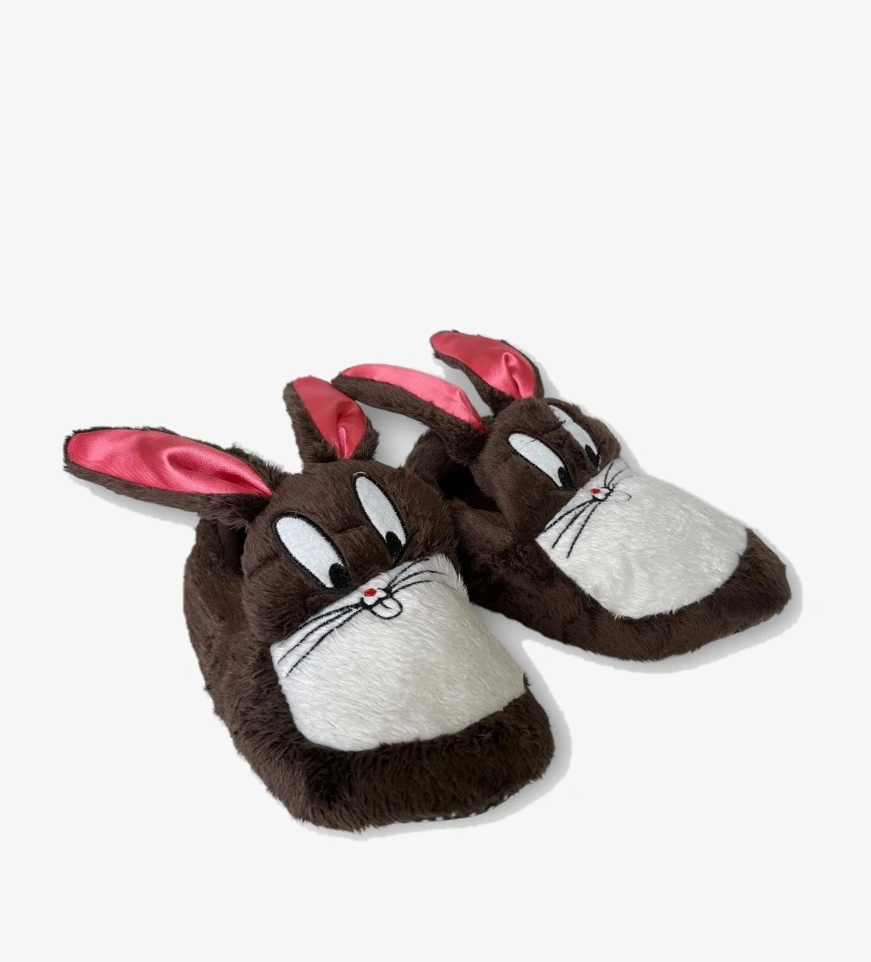 Çocuk Sevimli Tavşan Figürlü Panduf KAHVERENGİ