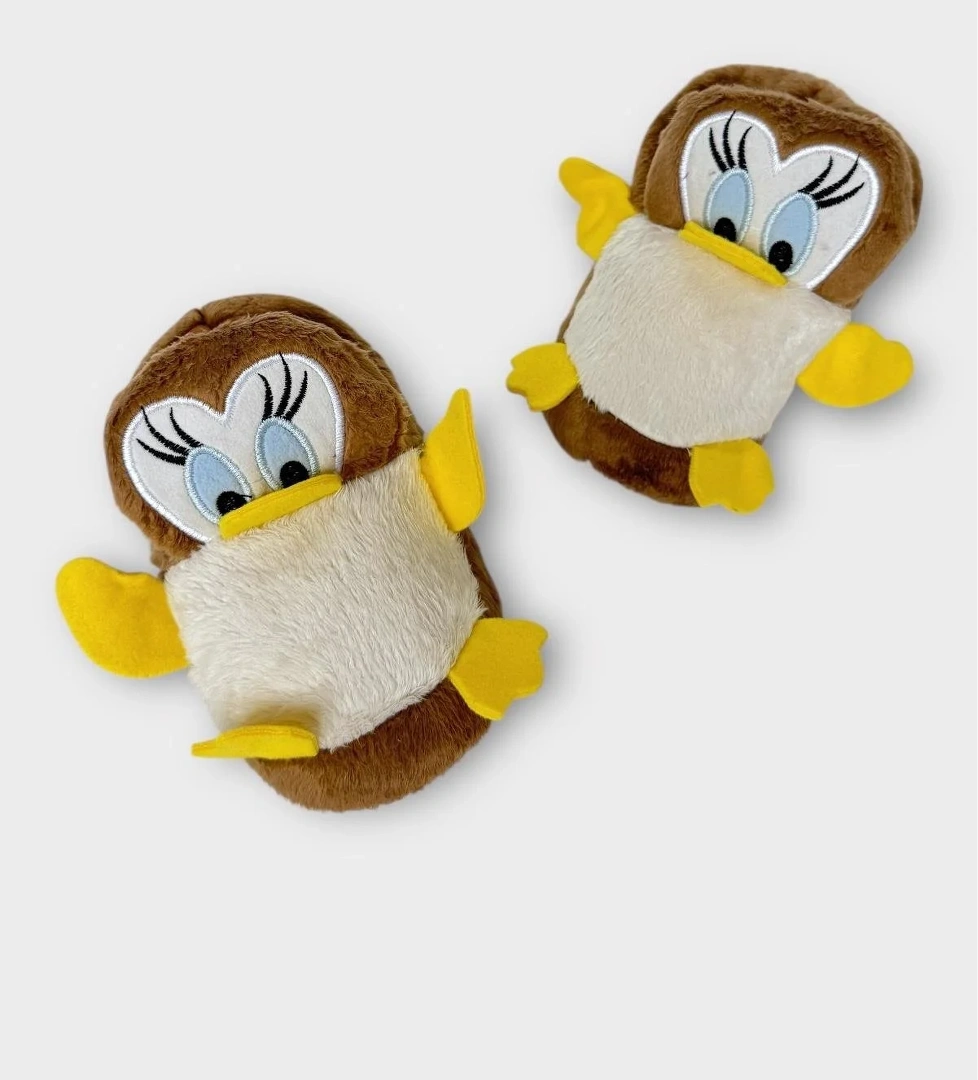 Çocuk Sevimli Ördek Figürlü Unisex Panduf VİZON