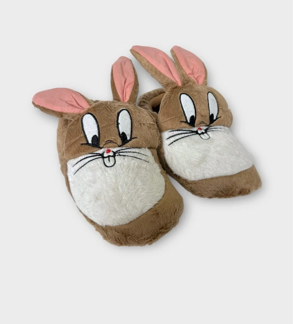 Çocuk Sevimli Tavşan Figürlü Panduf VİZON