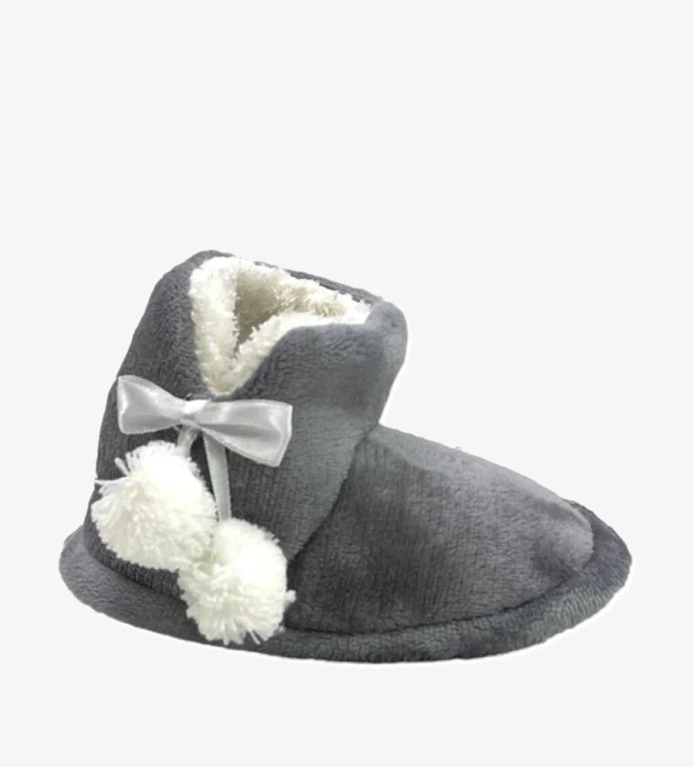 Ponponlu Bebek Panduf Ev Botu (26-35) GRİ - Görsel 1