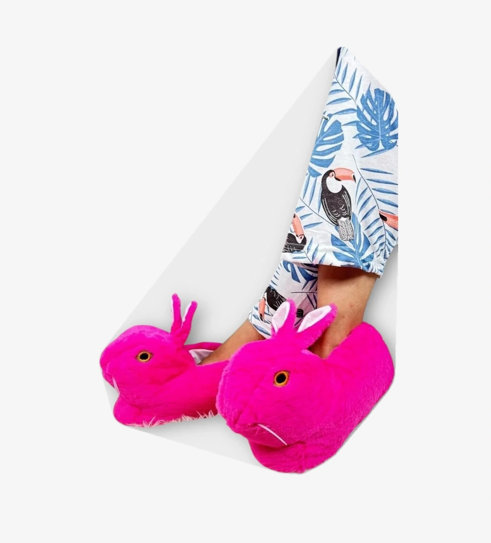 Peluş Tavşan Figürlü Kaymaz ve Ses Yapmaz Ev Panduf FUŞYA