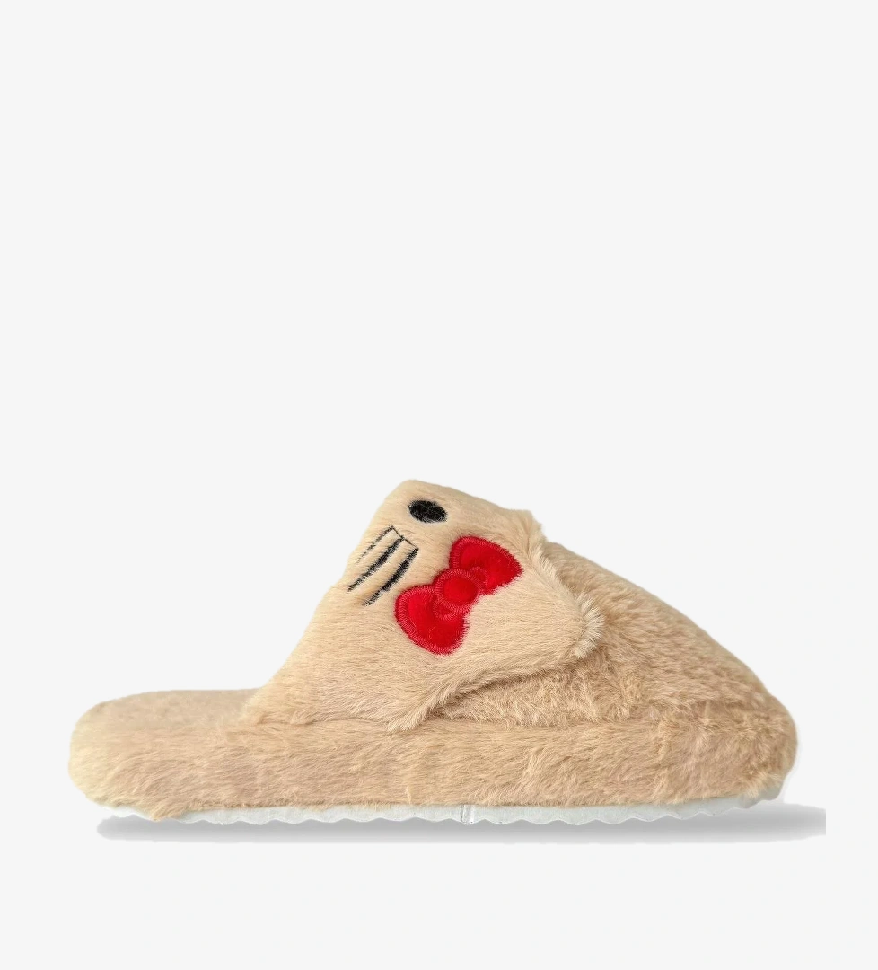 Kışlık Kadın HelloKitty Figürlü Kaydırmaz Taban Ev Ayakkabısı Panduf KAHVERENGİ