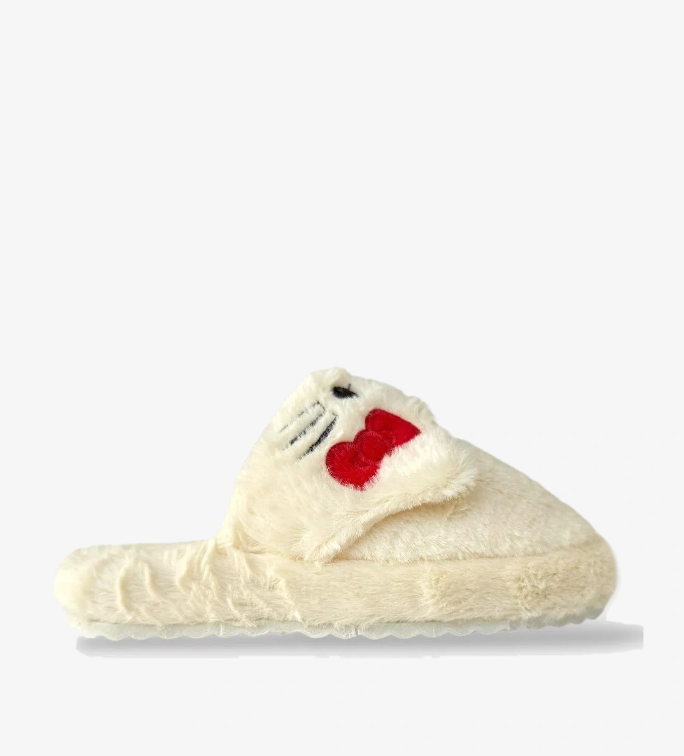 Kışlık Kadın HelloKitty Figürlü Kaydırmaz Taban Ev Ayakkabısı Panduf BEYAZ