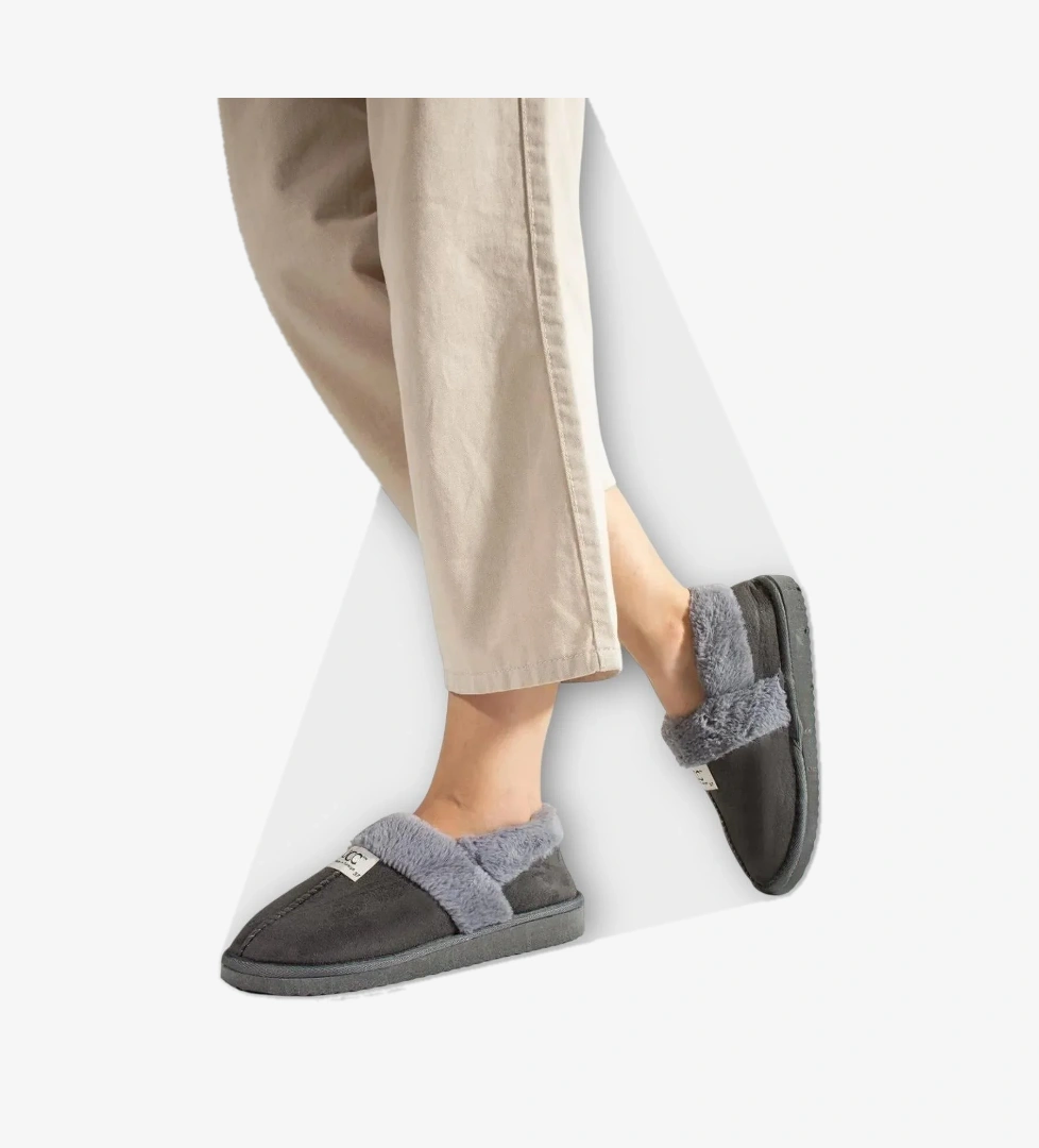 Ultra Hafif İçi Tüylü Ev Ayakkabısı Kadın Panduf FÜME