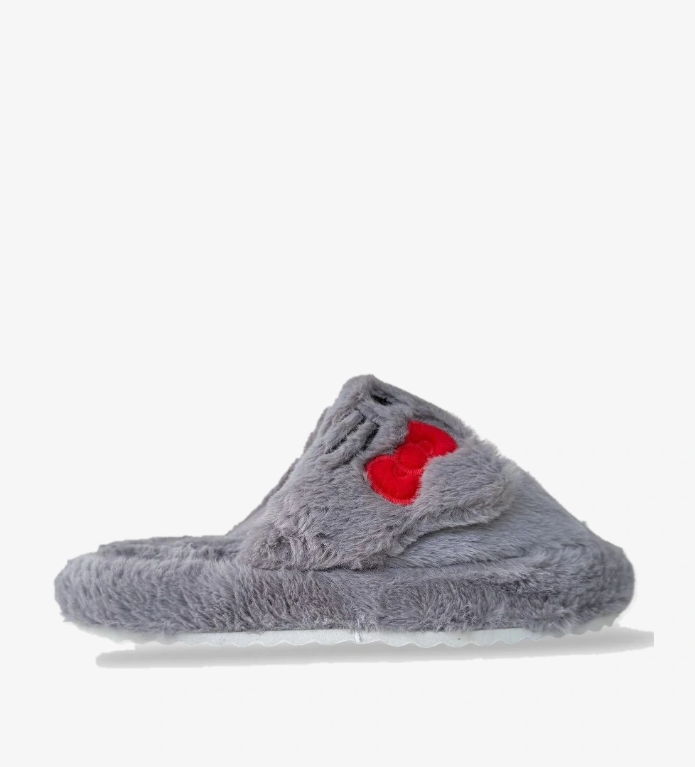 Kışlık Kadın HelloKitty Figürlü Kaydırmaz Taban Ev Ayakkabısı Panduf FÜME