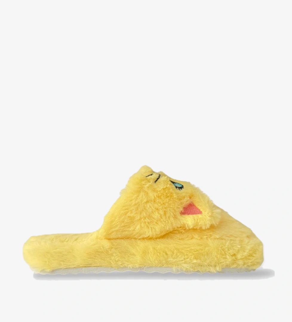 Kadın Kışlık Kedi Figürlü Kaydırmaz Taban Ev Terliği Panduf SARI