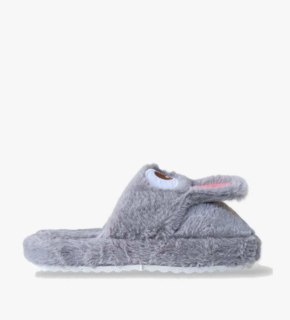 Kadın KışlıkTavşan Figürlü Kaydırmaz Taban Ev Terliği Panduf FÜME