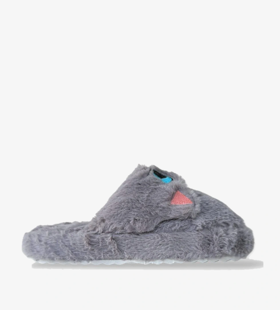 Kadın Kışlık Kedi Figürlü Kaydırmaz Taban Ev Terliği Panduf FÜME