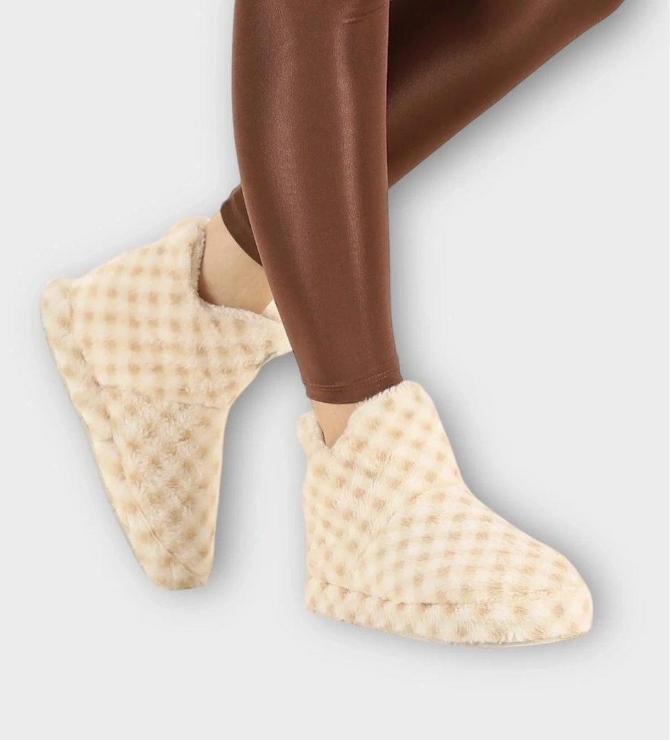 Kadın Piti Kareli Ev Botu Panduf BEJ