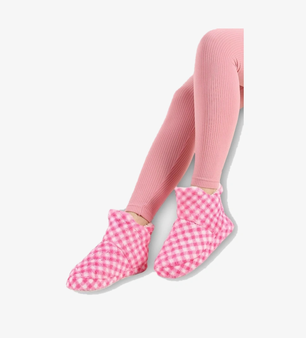 Kadın Piti Kareli Ev Botu Panduf PEMBE - Görsel 1