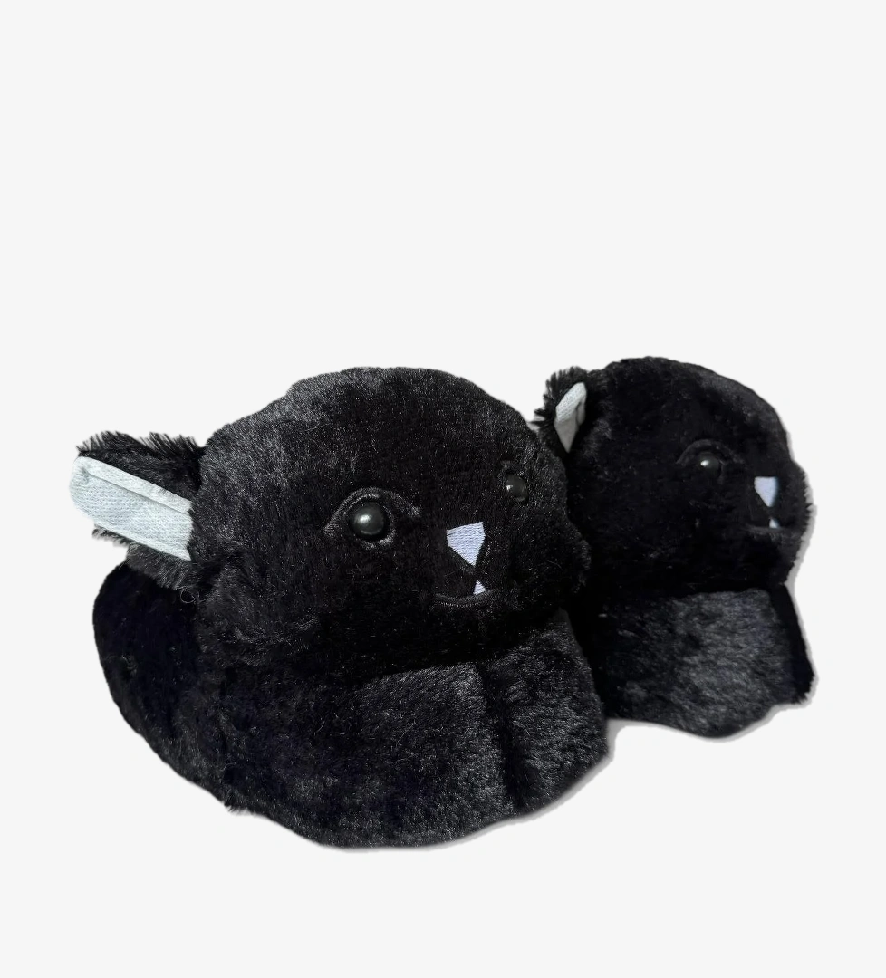 Kadın Sevimli Kedi Figürlü Peluş Panduf SİYAH