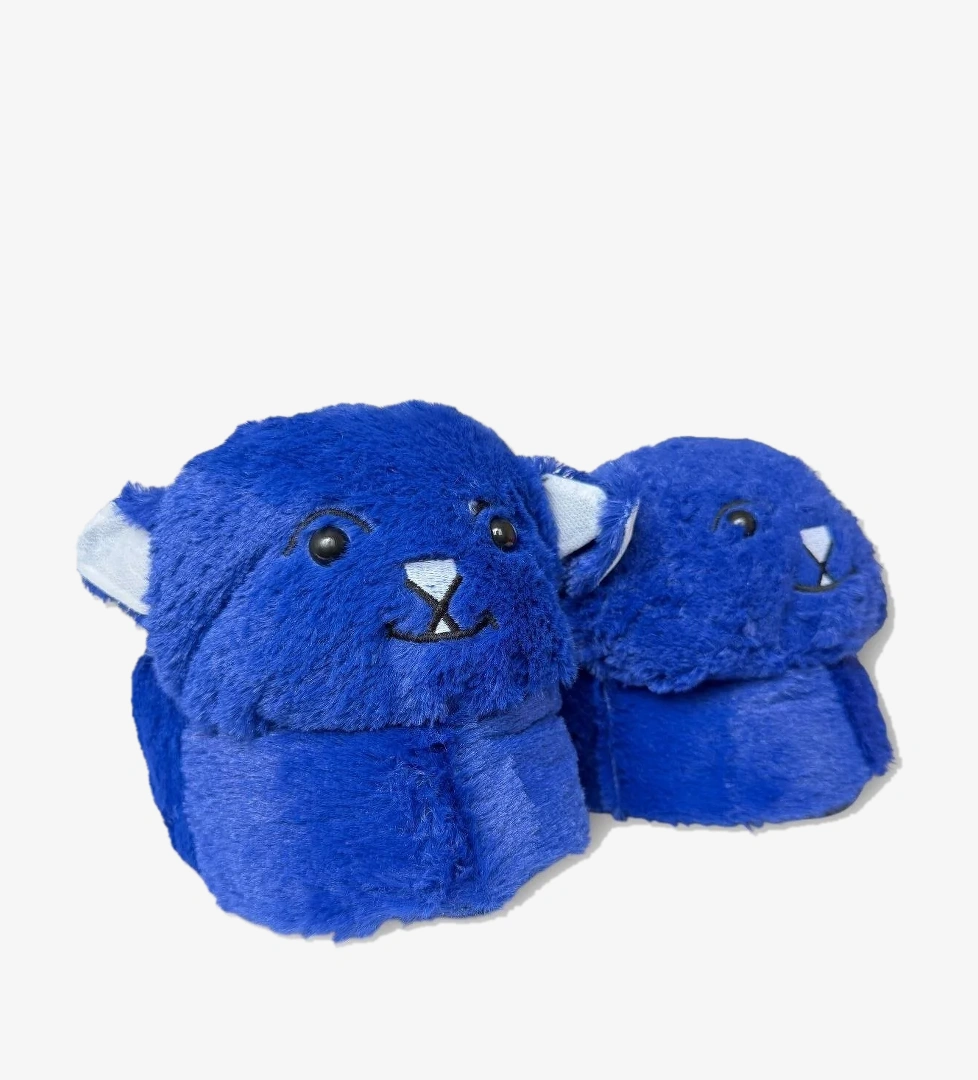 Kadın Sevimli Kedi Figürlü Peluş Panduf MAVİ