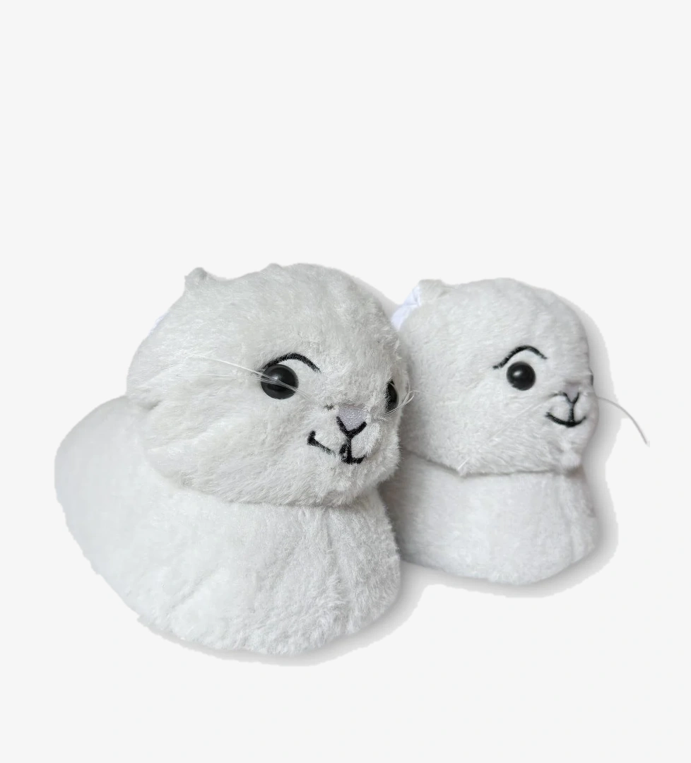 Kadın Sevimli Kedi Figürlü Peluş Panduf BEYAZ